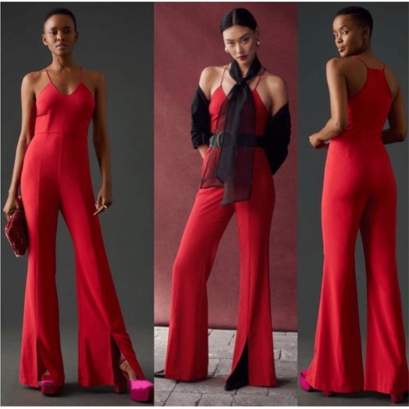 Anthropologie Hutch Jumpsuit Front Slit Jumpsuit Red Flare Leg Sleeveless 12 NEW - Picture 3 of 16